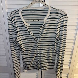 American Eagle Outfitters Women's Button Down Striped Shirt - Black and White